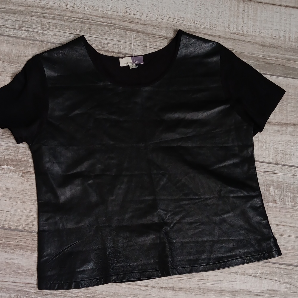 PIPER GORE..LEATHER/SILK TEE..SMALL